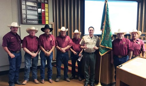 Posse members with Sheriff Robinson, left to right: John Henry Oliveira, Roland Stack, Jerry Jones, Roger Hewitt, Larry Wilkinson, Sheriff Robinson, Anthony Azevedo, John Fagundes.